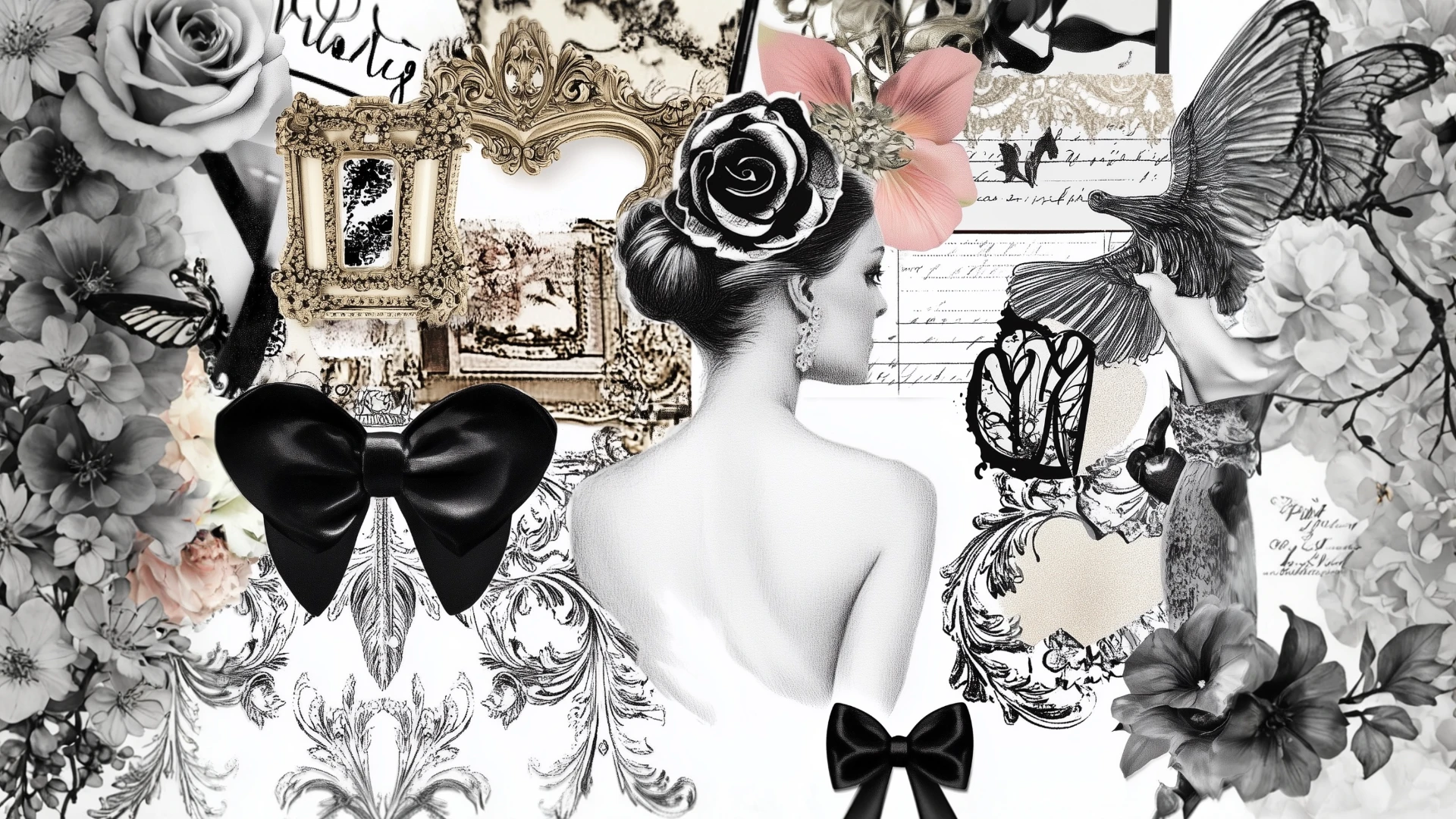 Vintage Collage Bows Desktop Wallpaper