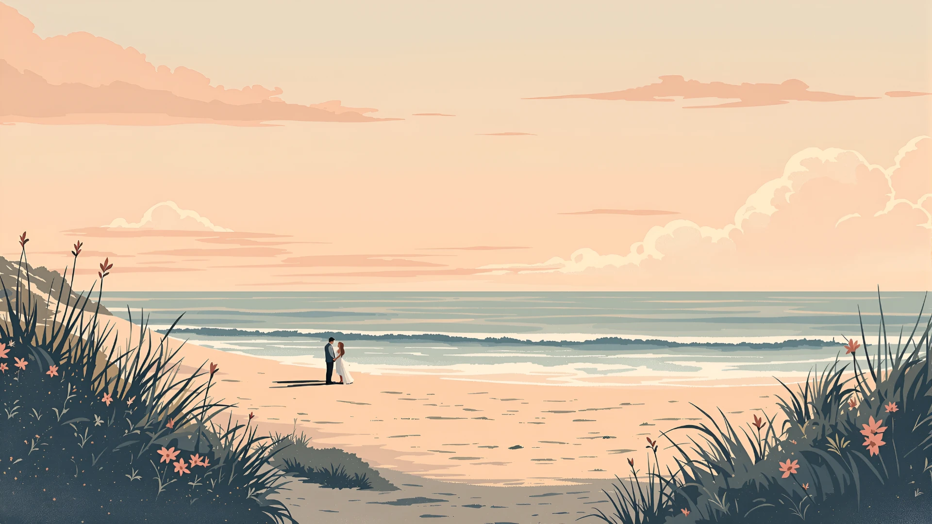 Vintage Illustrative Beach Desktop Wallpaper