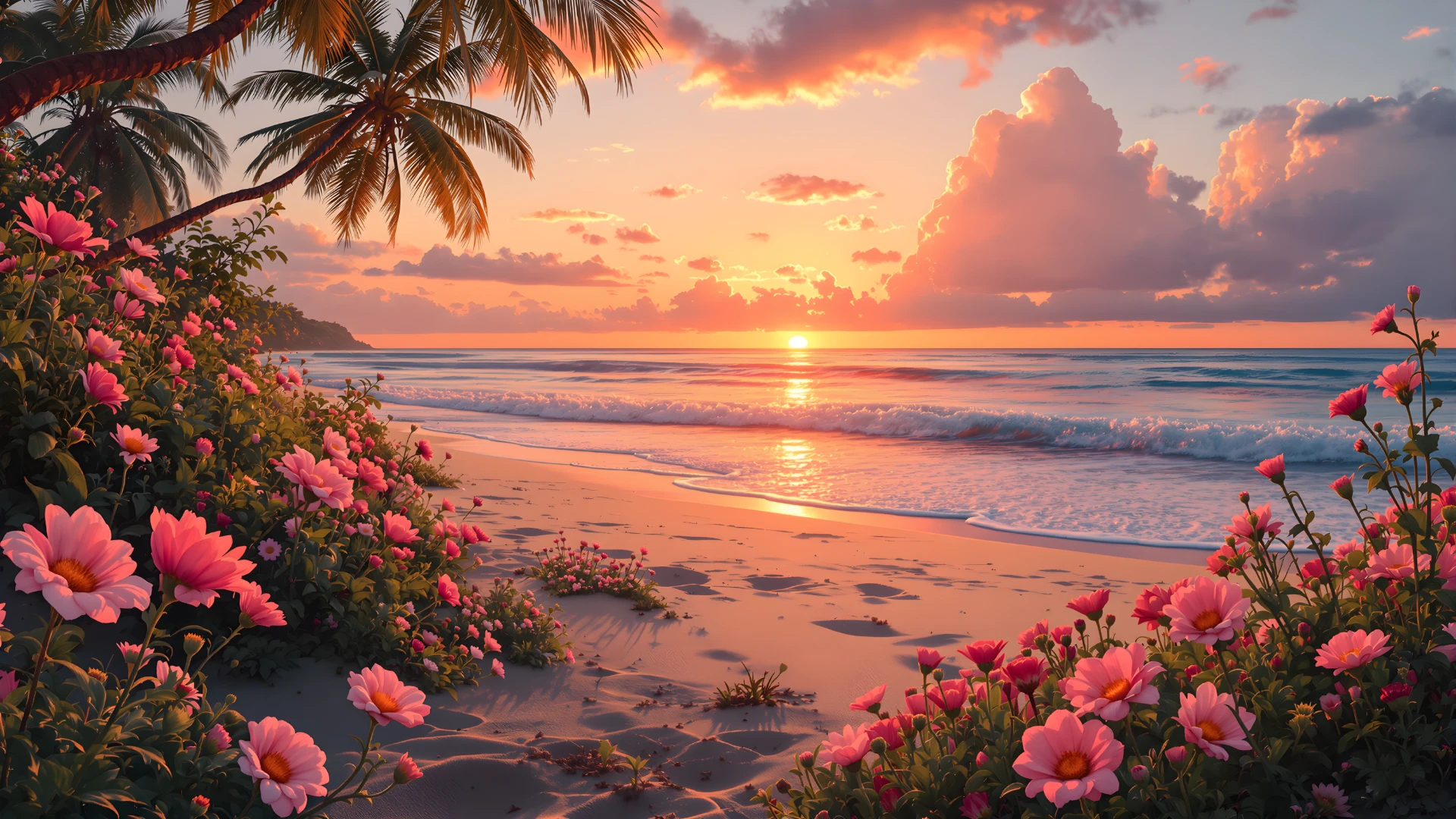 Romantic Floral Beach Desktop Wallpaper