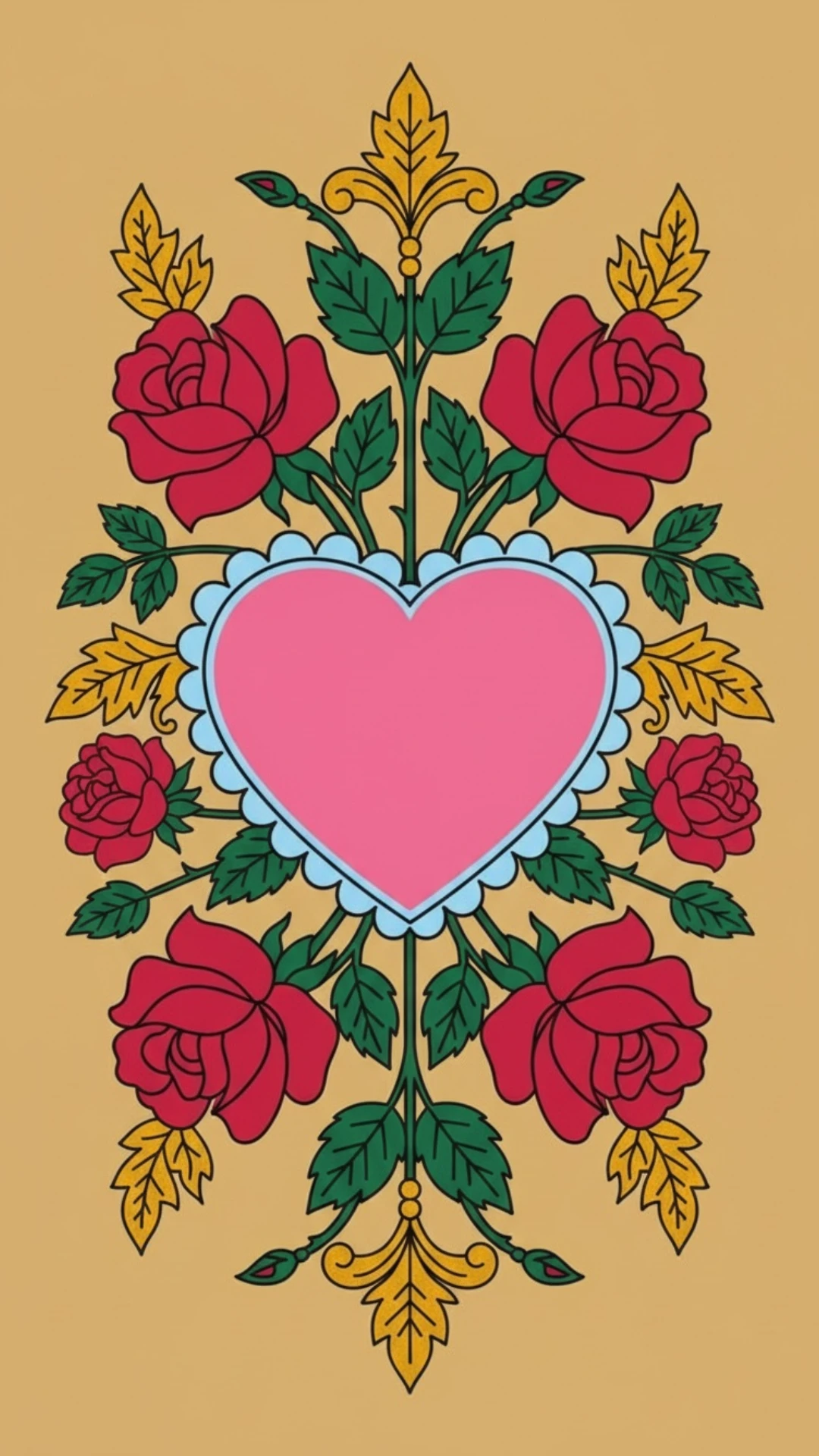 Retro Floral Hearts Mobile Wallpaper
