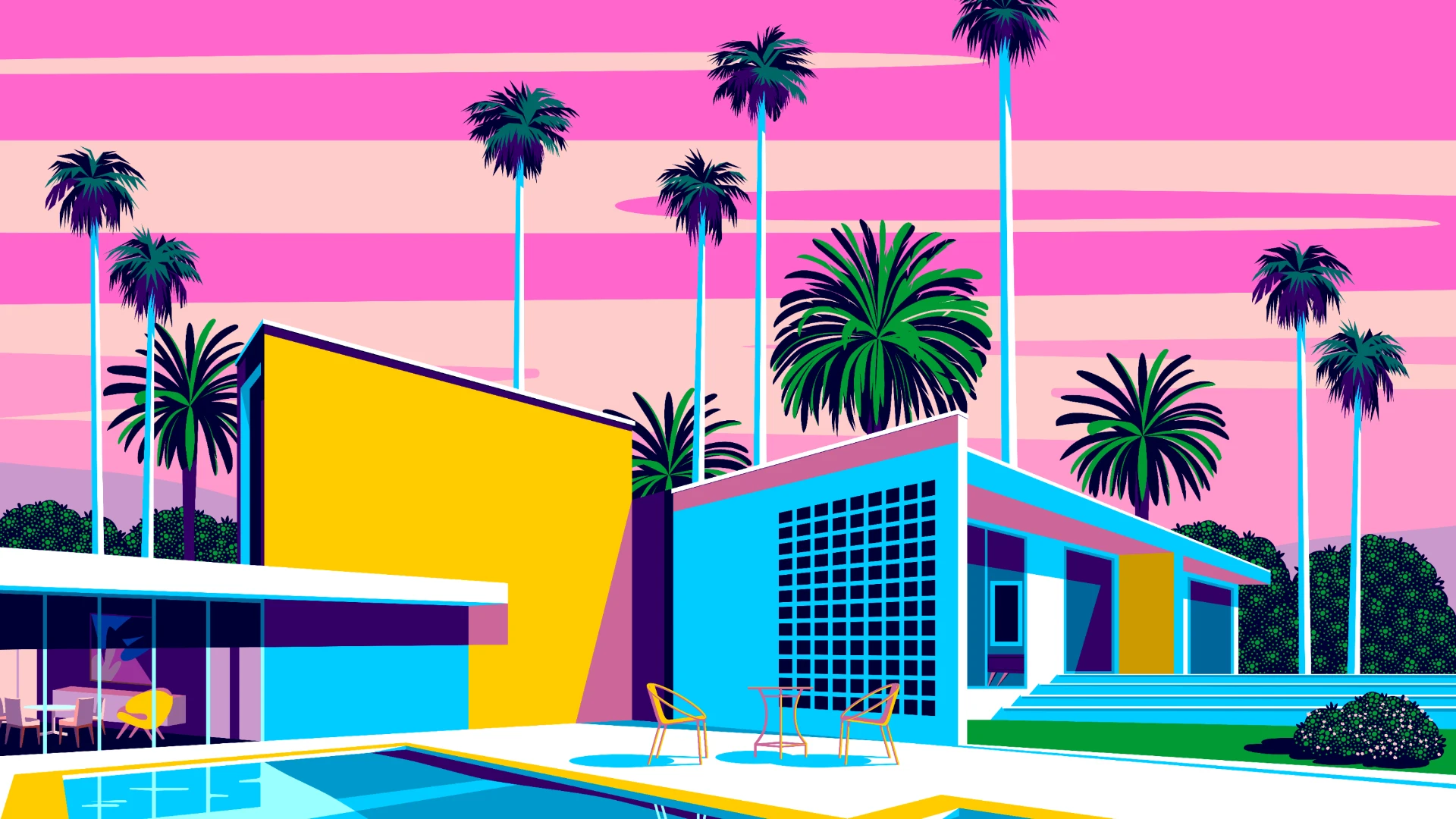 Retro Neon Summer Desktop Wallpaper