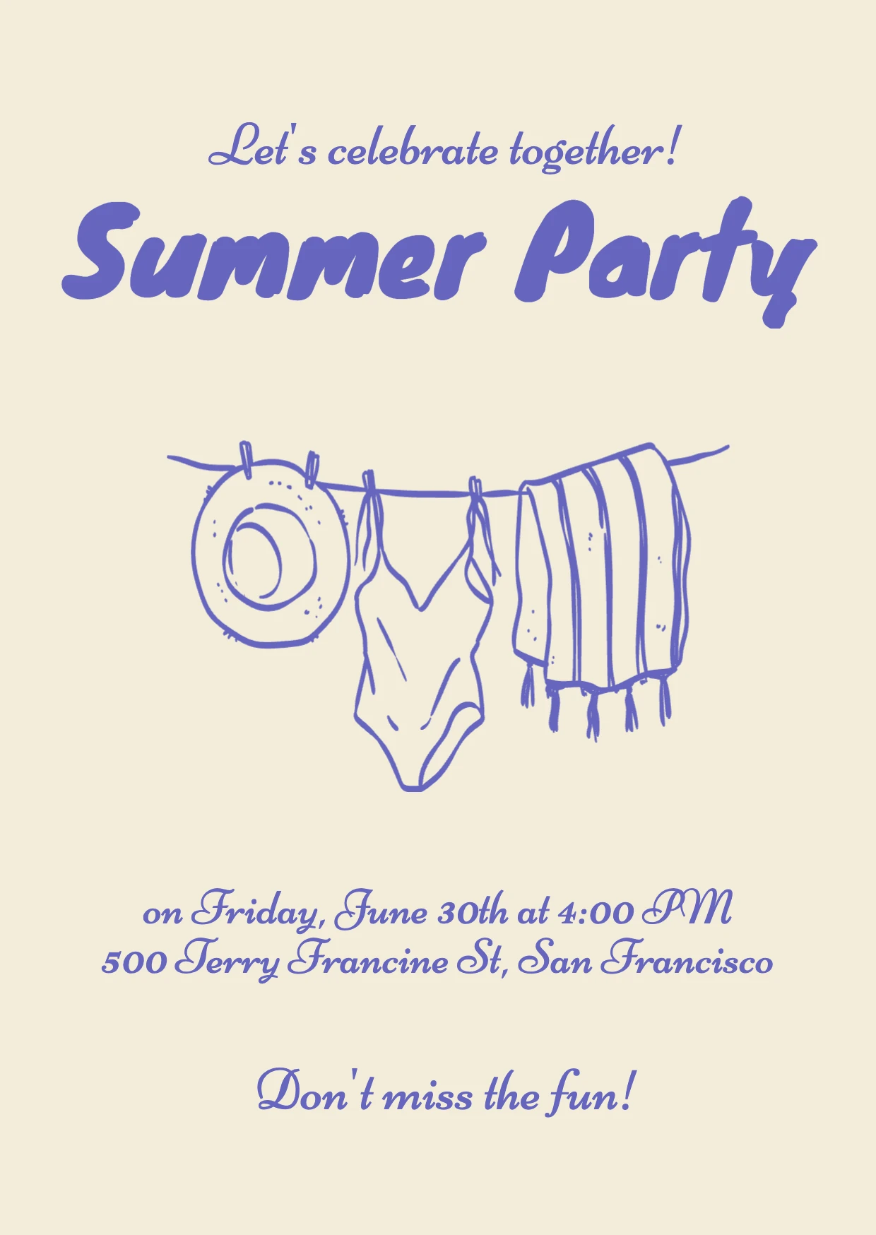 Fun Clean Summer Party Invitation