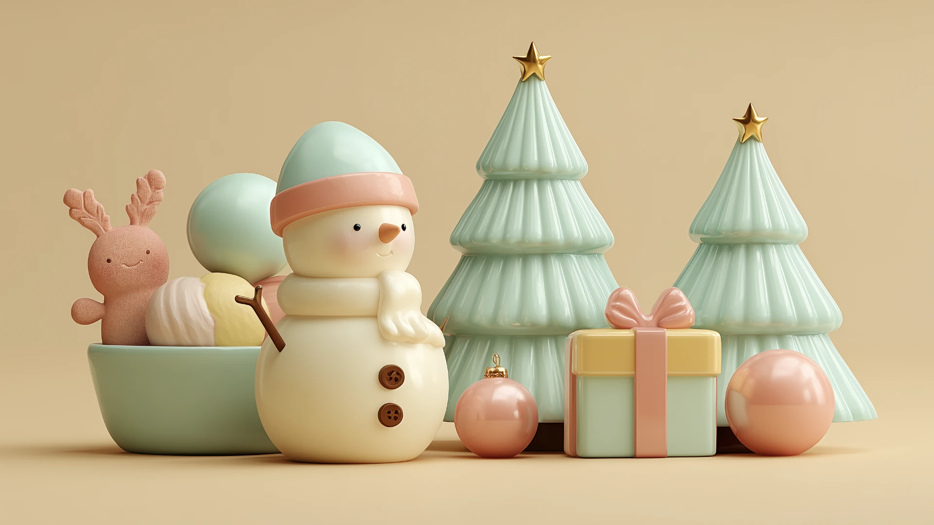 Playful 3D Christmas Desktop Wallpaper