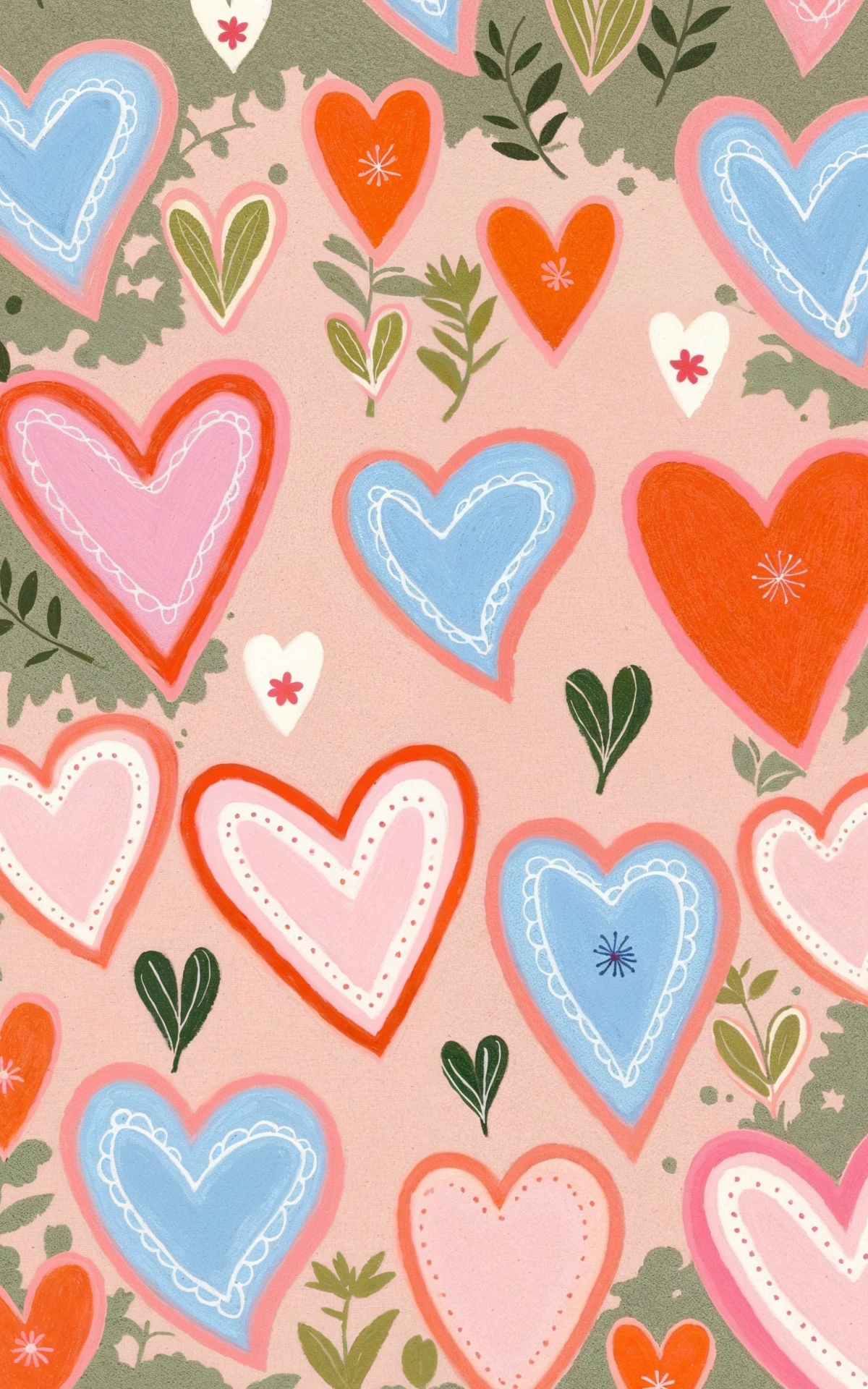 Romantic Floral Hearts Mobile Wallpaper