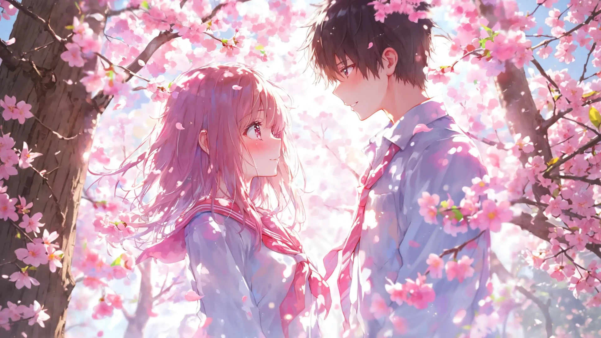 Romantic Floral Anime Desktop Wallpaper